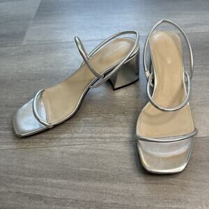 Marc Fisher Womens Silver Metallic Galvin Faux Leather Slingback Sandals Size 10